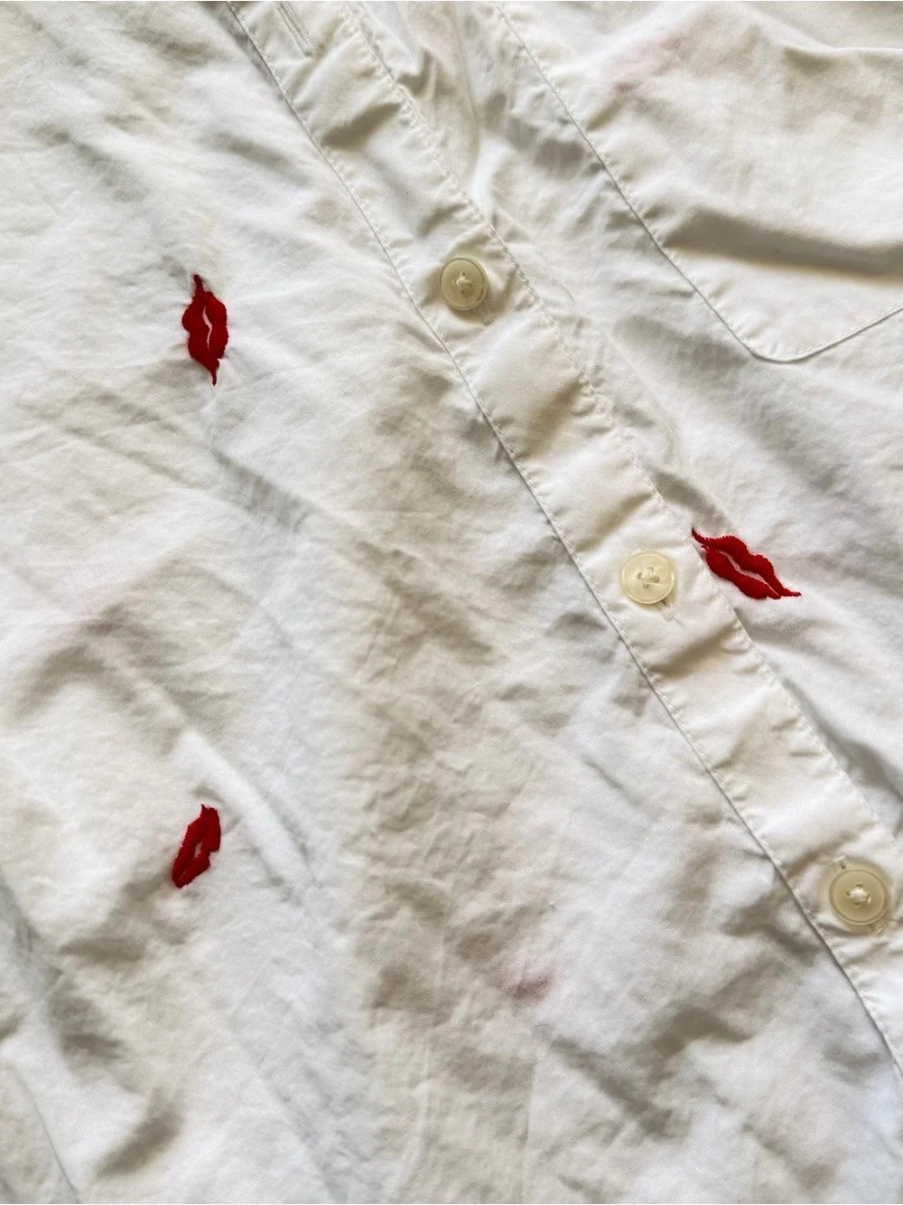 LOFT White Button-Down Shirt with Red Lip Print - Picture 3 of 6
